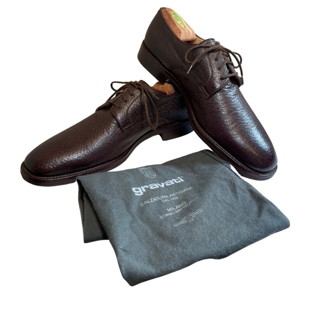 Gravati, Plain Toe Oxford, Bison leather, brown, Size 10 M